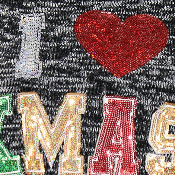 ITS OUR TIME Sweater Christmas Sequin Holiday Gray Marled Red Green Large - Picture 2 of 11